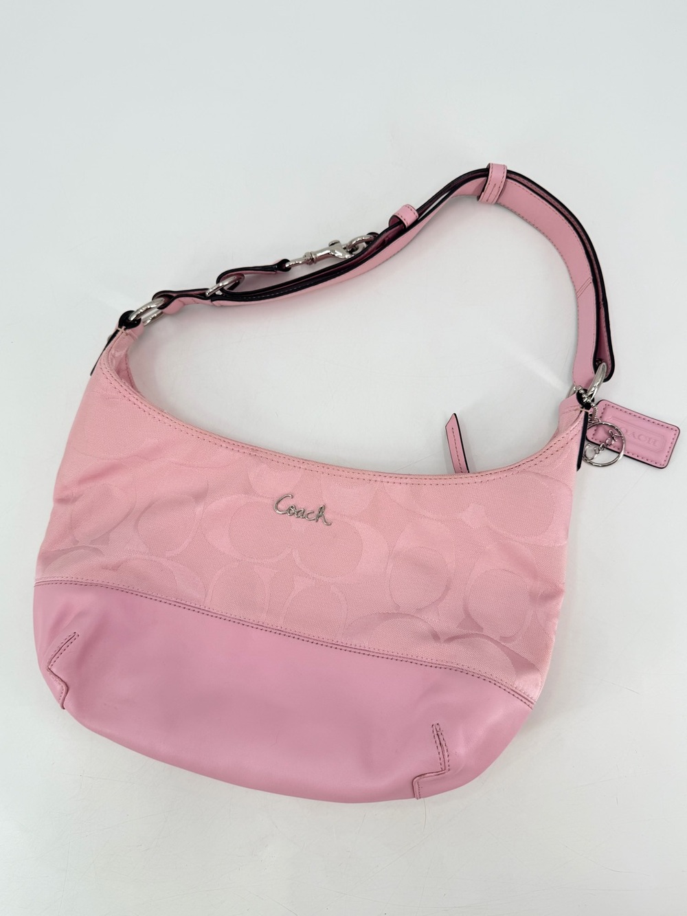 Coach Pink Logo Signature Hobo Shoulder Bag